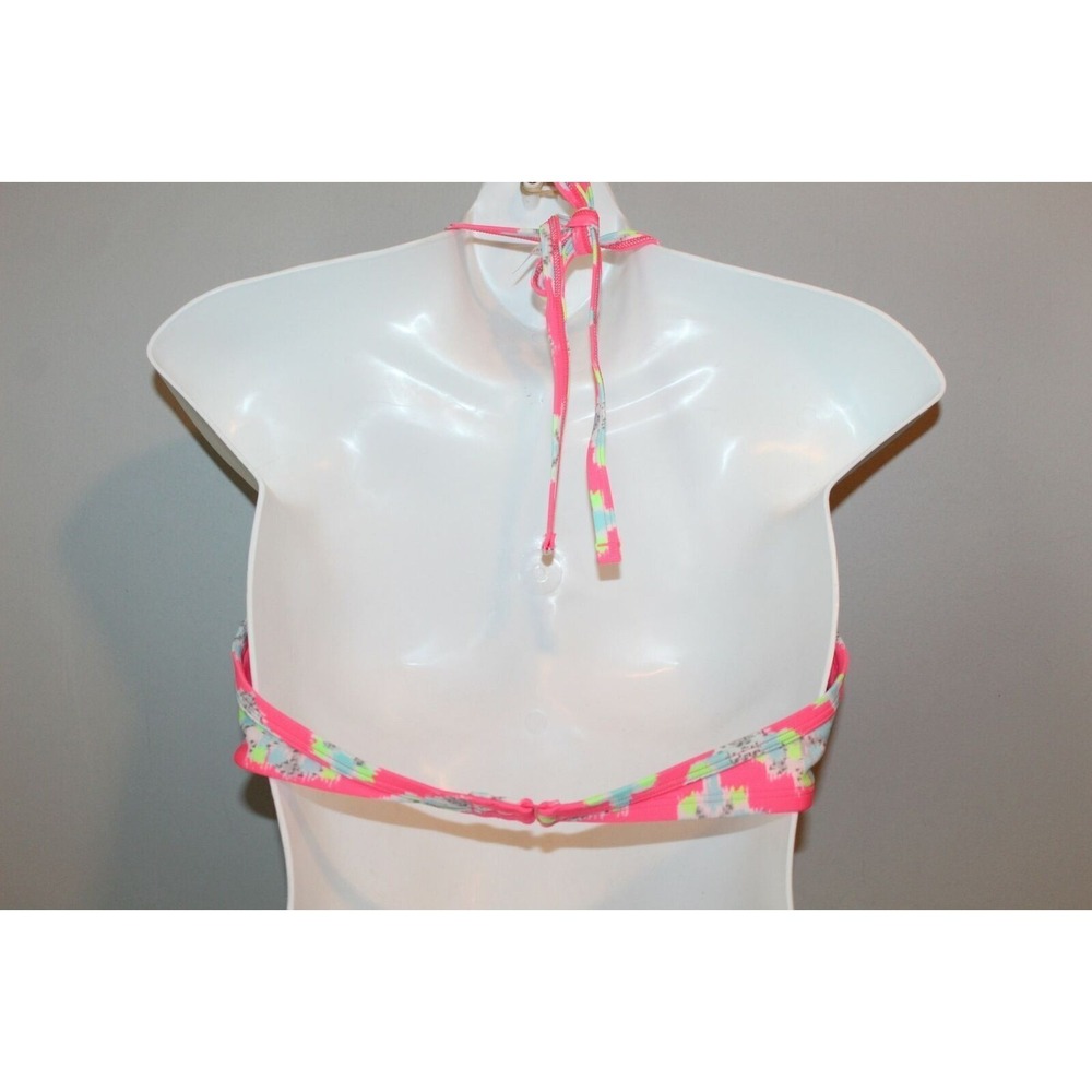NWT Aerie Halter Bikini Top Pink Multi Colored Swim Ruffle Size 36C HW6741 - Picture 4 of 6